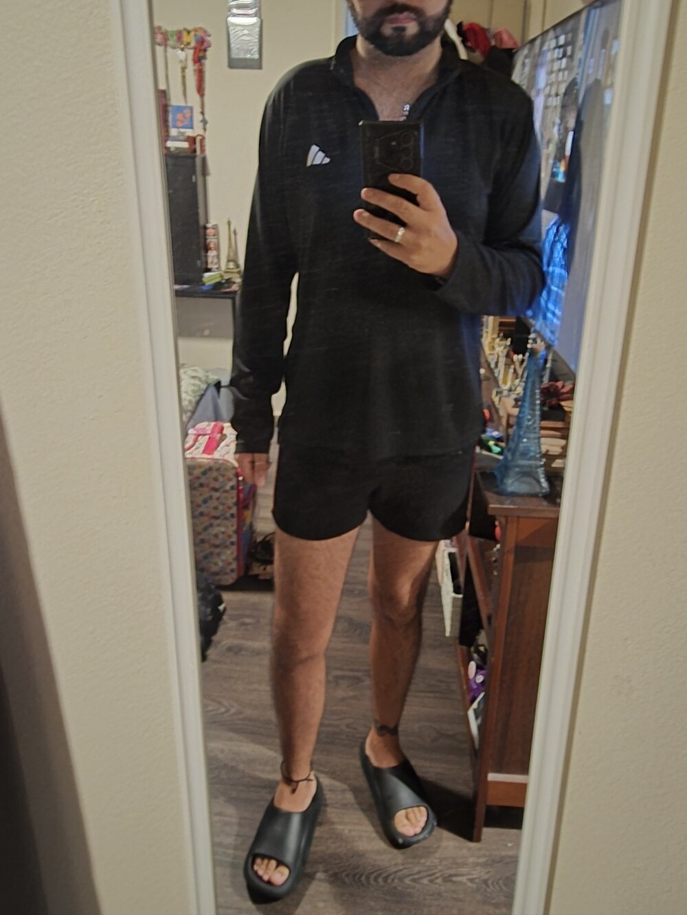 adidas Training Essentials quarter zip long sleeve T-shirt in Black Size L